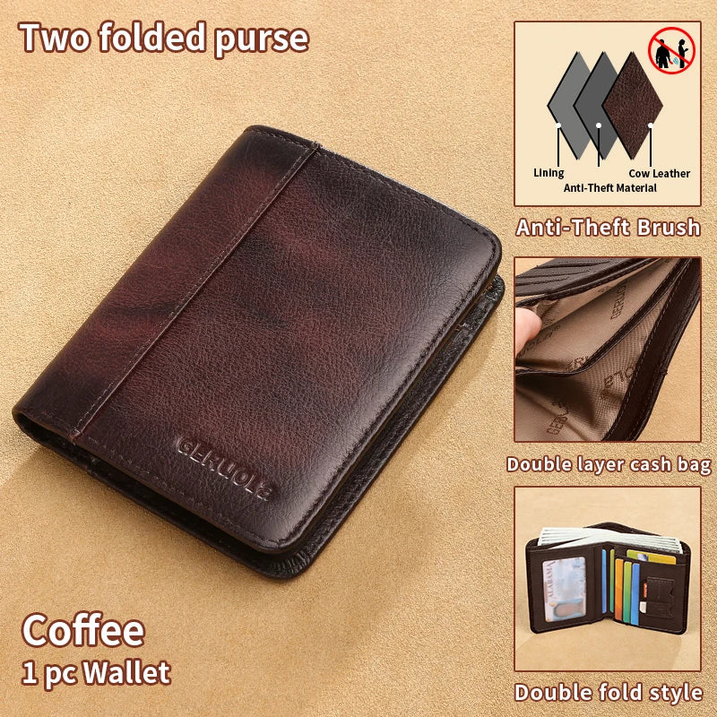 Compact Wallet, Made from Top-Grain Brown Leather with a Gradient Finish, Featuring Built-In RFID Protection Against...