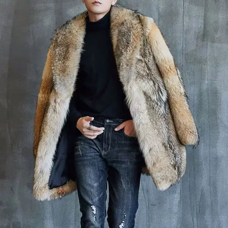 2024 High-end Direct Sales Men's Medium and Long Wolf Fur Coat Fur Coat Mink Fur Coat Men