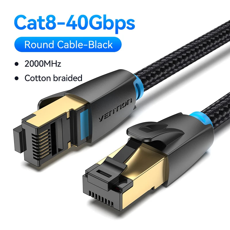 Vention CAT8 Ethernet Cable 40Gbps 2000MHz CAT 8 Networking Cotton Braided Internet Lan Cord for Laptops PS 5 Router...