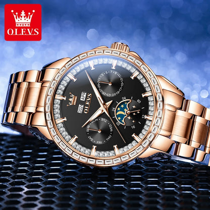 OLEVS 6695 Automatic Mechanical Men's Watches Luxury Brand Original Diamond Bezel Moon Phase Perpetual Calendar Man...