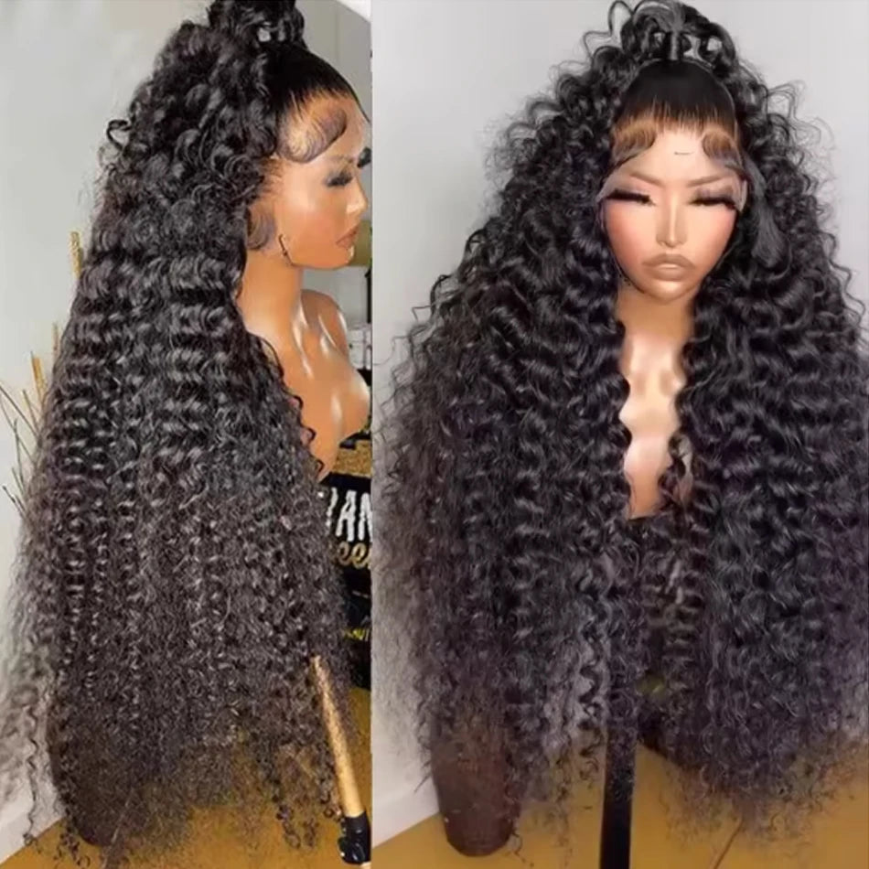 Deep Wave 360 HD Lace Frontal Invisi Strap Human Hair Wig 230 Density Water Curly Transparent 13X6 Full Lace For Women 34 Inch