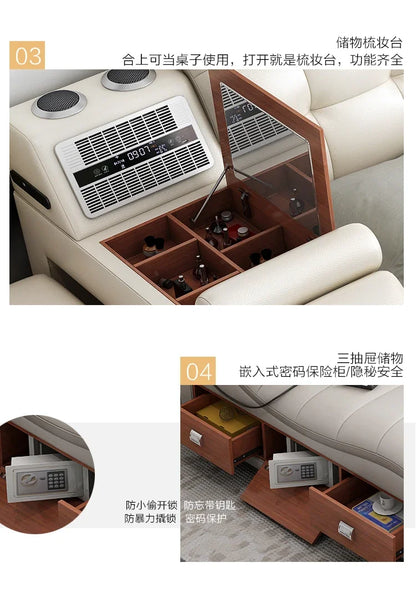 Genuine Leather Tech Smart  Multifunctional Beds Massage Modern Luxury Camas Upholstered With Bluetooth Speaker,Air Cleaner