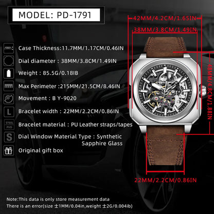 Pagani Design 2024 new 38mm block flywheel luminous hollow dial 50m waterproof casual men's mechanical automatic watch