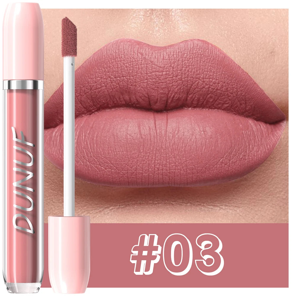 DUNUF 1Pc Matte Lip Gloss Bean Paste Liquid Lipstick Long-Lasting Waterproof Easy To Color Non-Fading Sexy Red Matte Lip Glaze