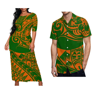 Polynesian Floral Print Custom Summer Crew-Neck Puletasi Diagonal Design New Set Dress For Valentine'S Day Matching Clothing - Kimlud