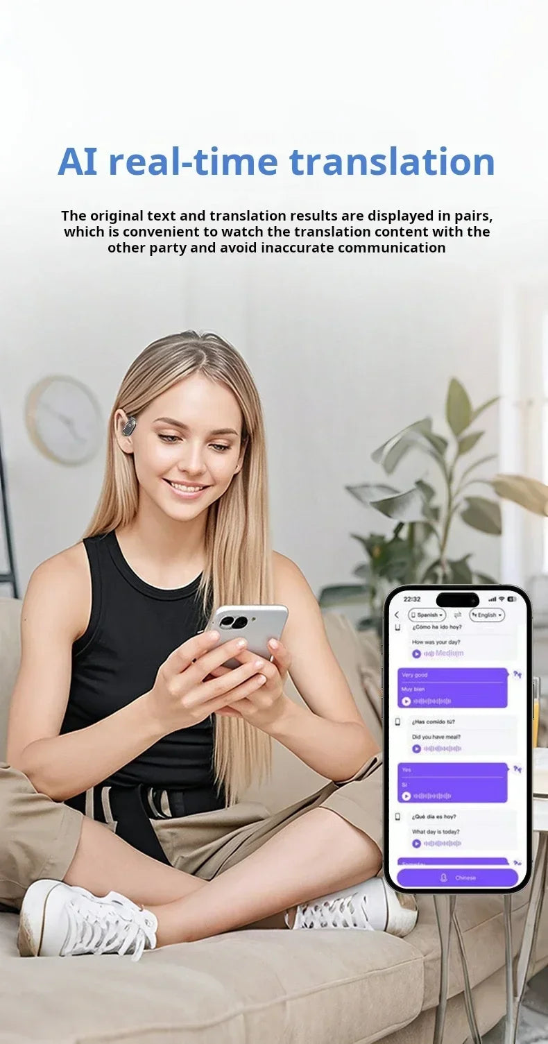 Origin Bluetooth Wireless Earphones AI Real Time Translation Earbuds for Xiaomi OWS Ear Hook Headset HD Call Music Headphone - Kimlud