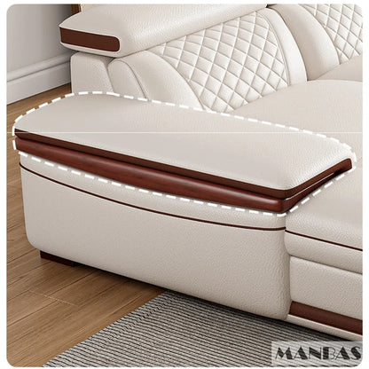 Linlamlim Premium Italian Genuine Leather Sofa Set for Living Room with Adjustable Headrests, Bluetooth Speaker, Wireless Charge