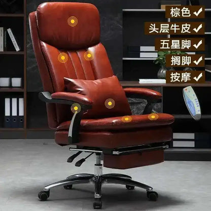 Executive Seat Office Chair Leather Study Wheels Modern Hand Relax Armchairs Library Fashion Cadeira Presidente Office Furniture - Kimlud