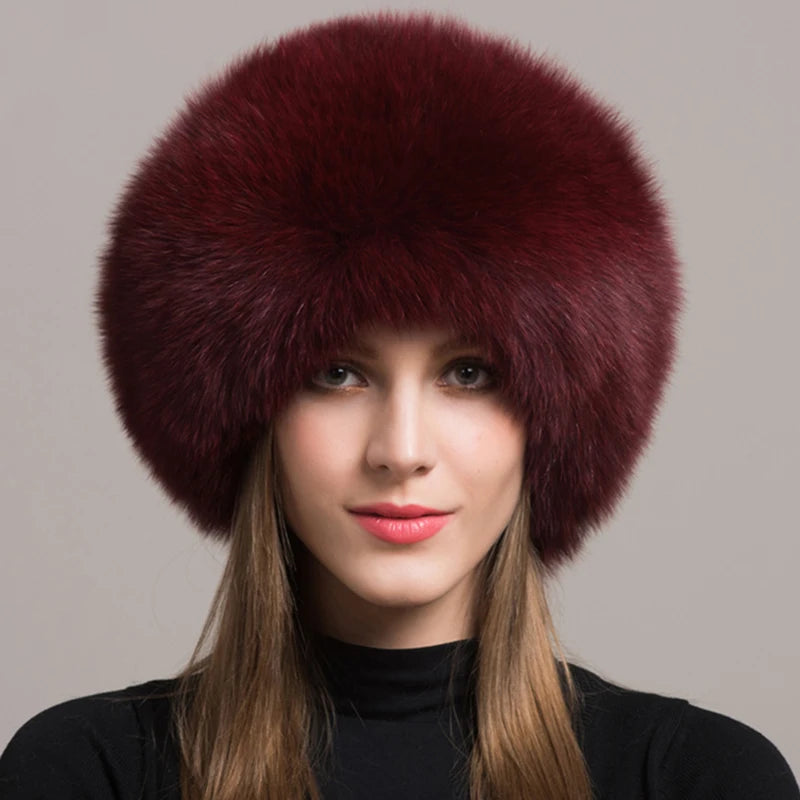 Hot Sale 100% natural Fox Fur Hat Women Cap Thick Fur Cap Winter Warm Hat Female Fashion For Women Hat With Earmuffs Hat