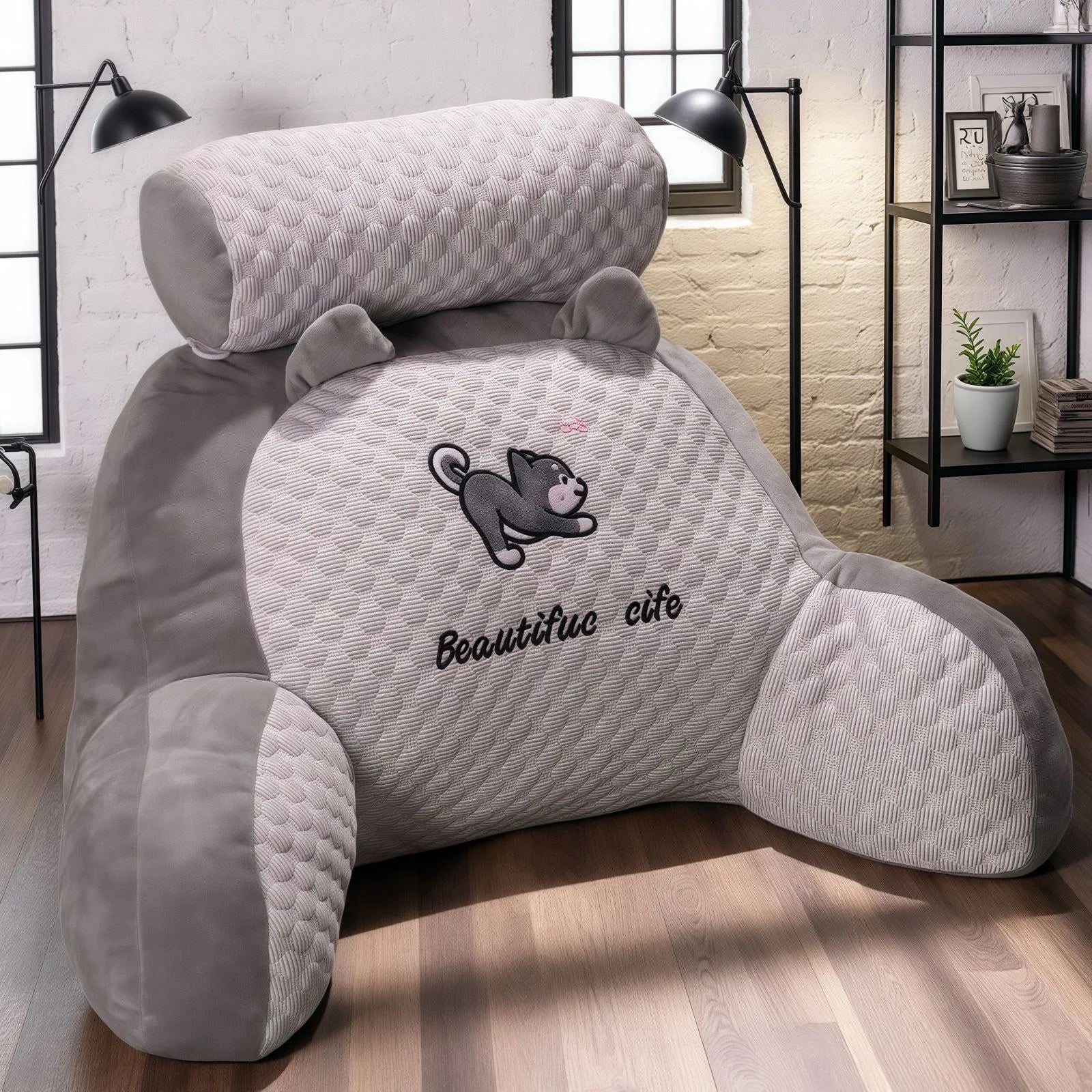 1pc Adjustable Reading Pillow - Ergonomic Back Support Cushion for Bed/Sofa/Floor, Gray Quilted Breathable Design |...