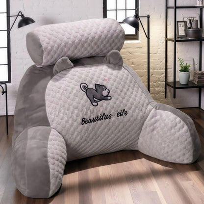 1pc Adjustable Reading Pillow - Ergonomic Back Support Cushion for Bed/Sofa/Floor, Gray Quilted Breathable Design |...