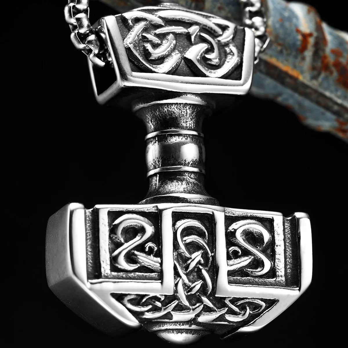Thor's Hammer Men Necklaces With Pendant Stainless Steel Jewelry For Male Women Carving Punk Hip Hop Accessories Gifts...