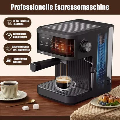 20 Bar Espresso Machine Smart Touchscreen 360° Steam Wand Cup Warmer Single Double Shot 1.8L Black | Kimlud Luxury Monitor