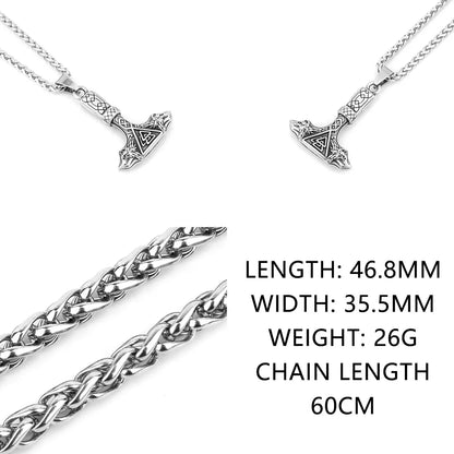 Vintage Viking Wolf Head Thor's Hammer Necklace Men Nordic Valknut Odin Symbol Pendant Necklace Fashion Stainless Steel Jewelry