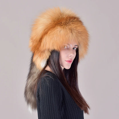 2025 New Style Natural Fox Fur Russian Hat Ushanka Women Winter Warm Fluffy Popular Style Female Tail Cap Fashion Real...
