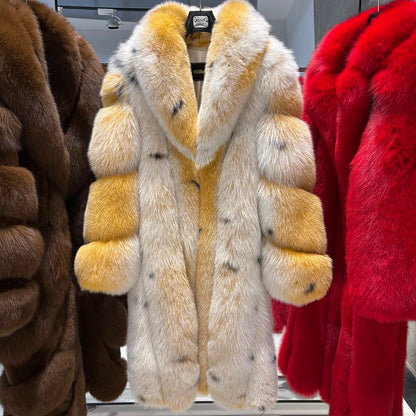 YOLOAgain 2025 Winter Warm Long Luxury Real Fox Fur Jacket Coat Women 120cm length