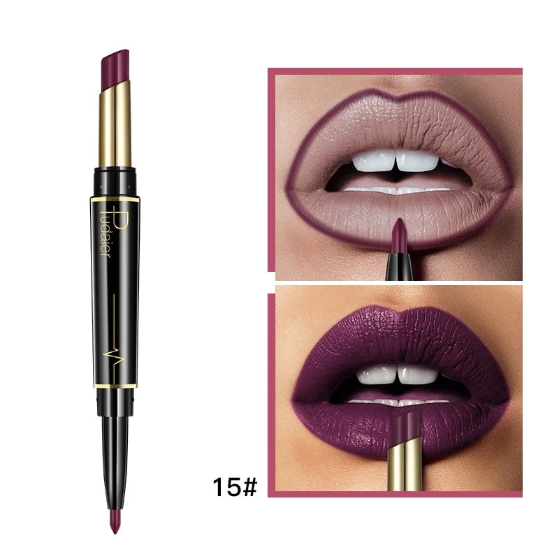 Double Ended Lip Liner and Lipstick 2 in 1, Waterproof Matte Long Lasting Smooth Lip Pen, Nude Lip Makeup for Women