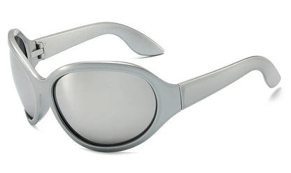 Oversized Y2K Sunglasses Women Lady Trendy Big Frame Vintage Wrap Around Glasses Fashion Punk Silver Shades - Kimlud