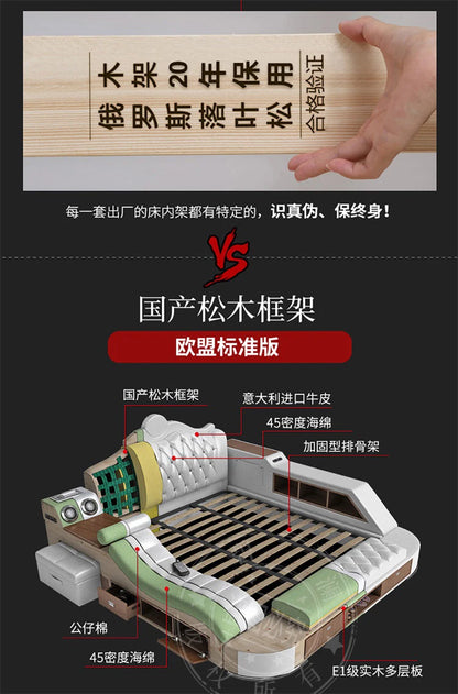 Headboard Storage Double Bed Queen Drawers King Size Smart Bed Luxury Princess Modern Letto Matrimoniale Bedroom...