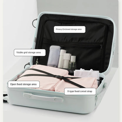 New Suitcase Front Opening Luggage with USB Cup Holder Girl Travel Wheeled Suitcases 18 20 26 Inch Suitcase Trip Cabin Carry-on