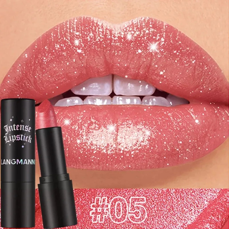 Nude Gray Metallic Lipstick Glitter Diamond Waterproof Long-Lasting Lip Gloss High Pigment Shiny Sparkling Pearl Lip Tint Makeup - Kimlud