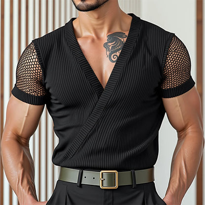INCERUN Men T Shirt Mesh Patchwork V Neck Short Sleeve Male Tee Tops Summer Streetwear 2025 Fashion Casual Men Clothing S-5XL - Kimlud