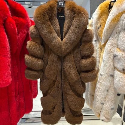 YOLOAgain 2025 Winter Warm Luxury Real Fox Fur Coat Women Pink Fox Fur Jacket Long