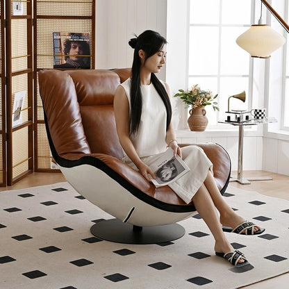 Oil wax leather single sofa chair living room balcony leather casual lazy can lie down