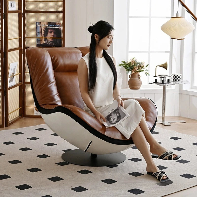 Oil wax leather single sofa chair living room balcony leather casual lazy can lie down