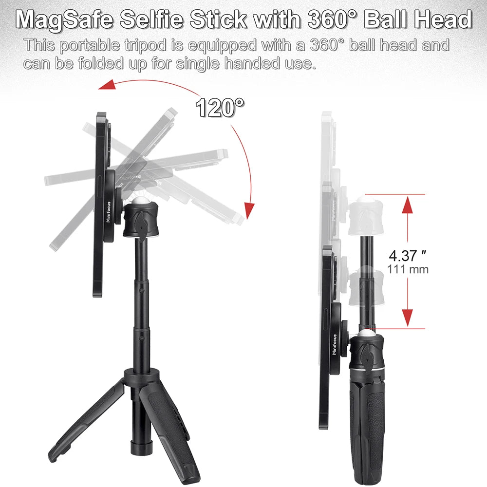 Magnetic Smartphone Tripod for MagSafe, Mini Extendable Selfie Stick 360° Ball Head Tripod Stand Handle Grip for iPhone 14 13 12