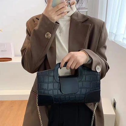 2025 New Crocodile Grain PU Leather Handbag for Women Vintage Large Capacity Evening Bag Simple Elegant Party Clutch Bag Shoulde