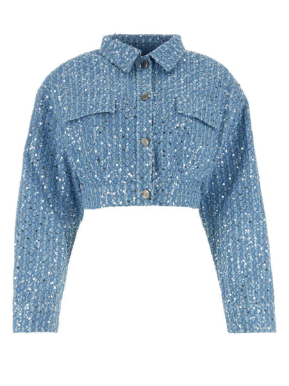 TWOTWINSTYLE Slimming Two Piece Set for Women Lapel Long Sleeve Spliced Sequins Jackets High Waist Patchwork Pockets Pant Female