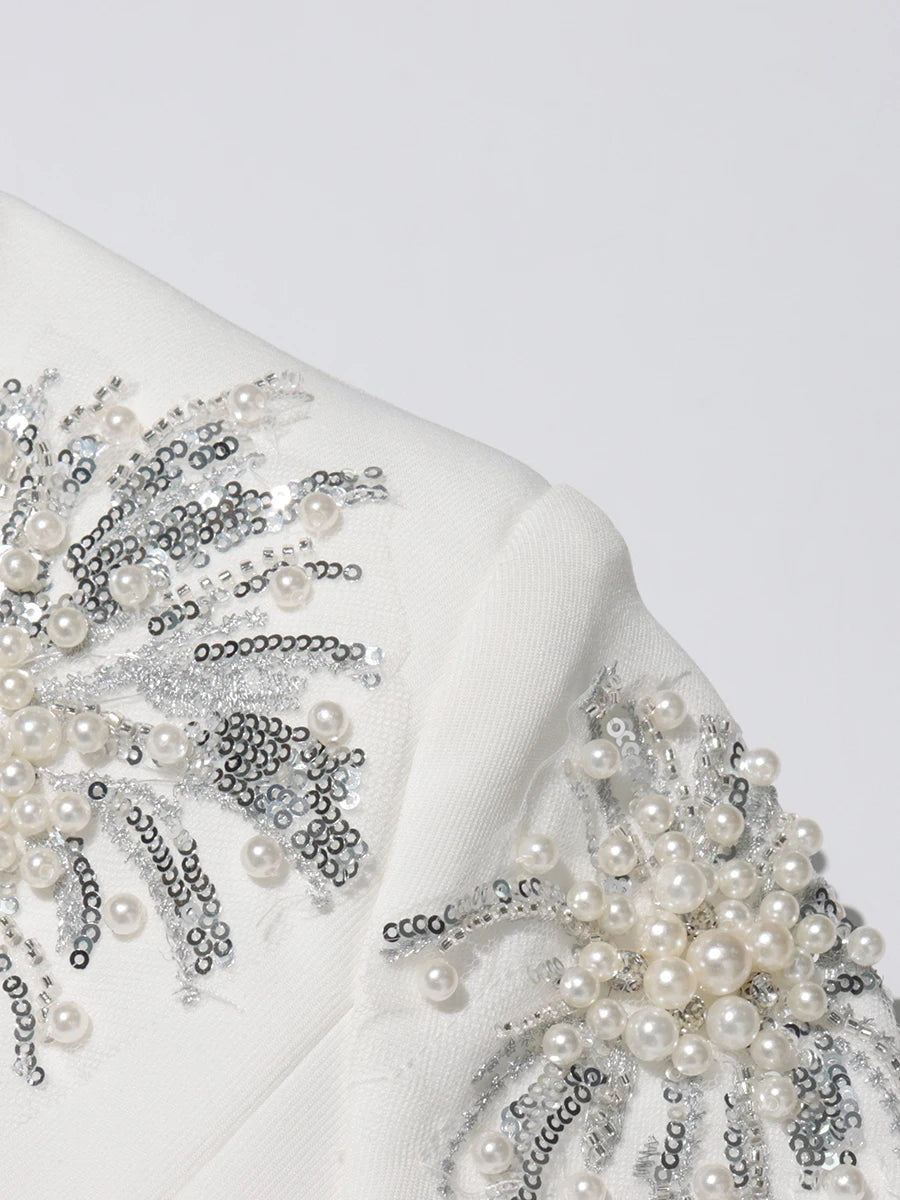 CHICEVER Solid Spliced Beading Slimming Blazer for Women Notched Collar Long Sleeve Patchwork Button Formal Coat Female Fashion