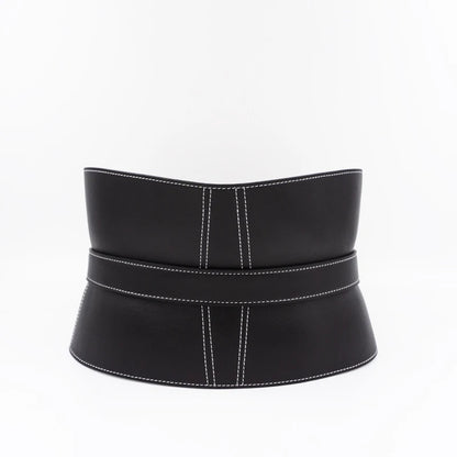 Top-stitched waist seal leather women's wide waistband black pin buckle fashion soft leather dress decorative belt |...
