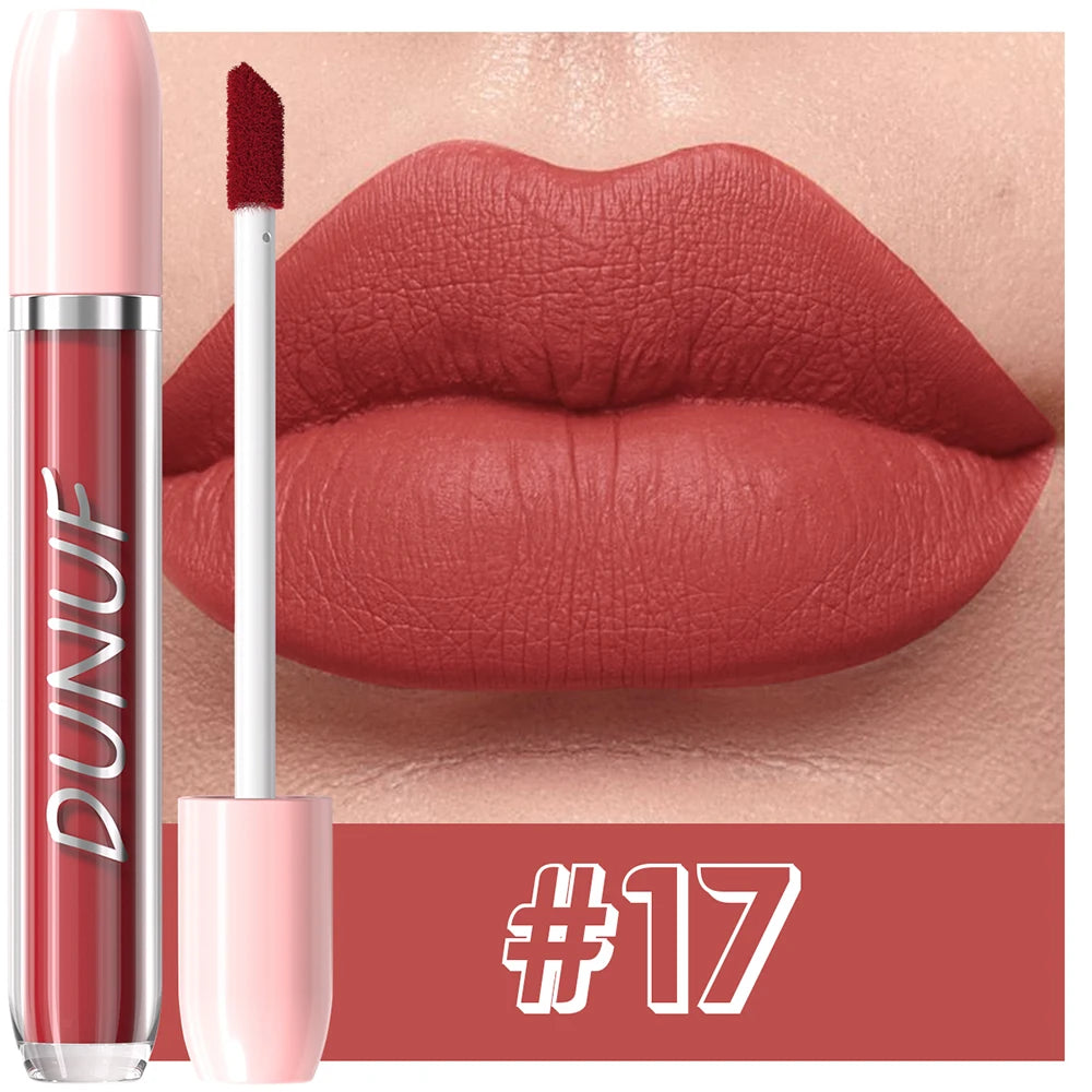 DUNUF 1Pc Matte Lip Gloss Bean Paste Liquid Lipstick Long-Lasting Waterproof Easy To Color Non-Fading Sexy Red Matte Lip Glaze