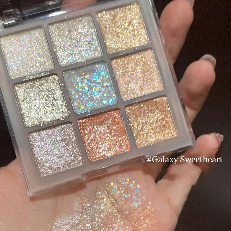 9Colors Glitter Eyeshadow Palette Earth Color Pearlescent Eye Shadow Shimmer Highlights Sparkling Sequin Blue Purple Eyes Makeup