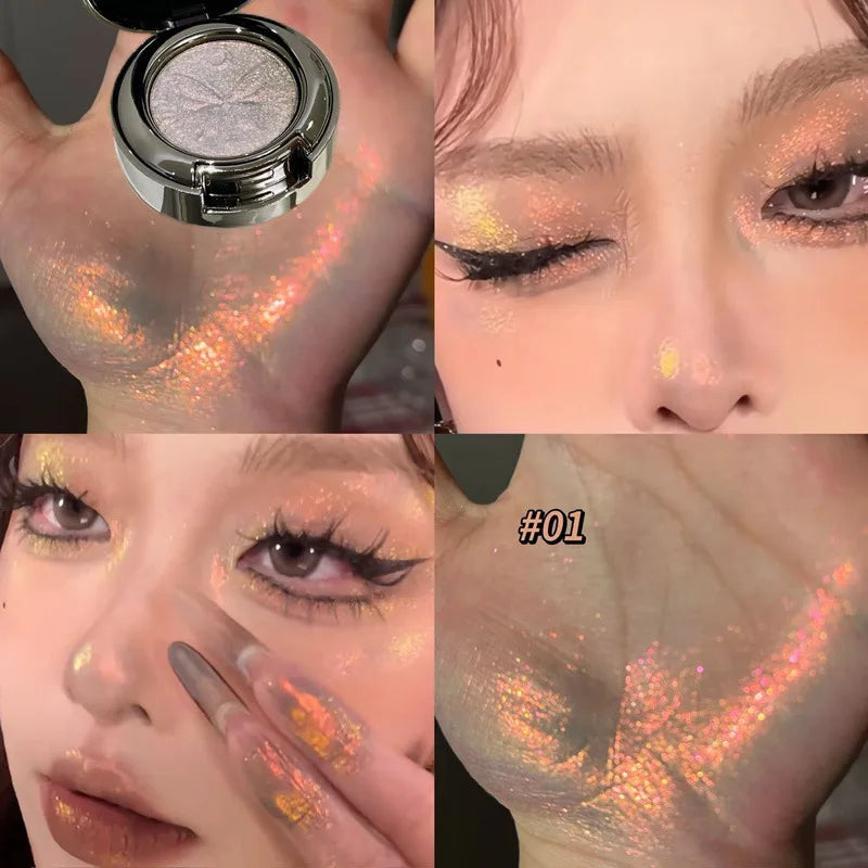 3D Butterfly Embossing Chameleon Eyeshadow Monochrome Metallic Changing Shiny Glitter Blue Purple Highlight Eye Makeup...
