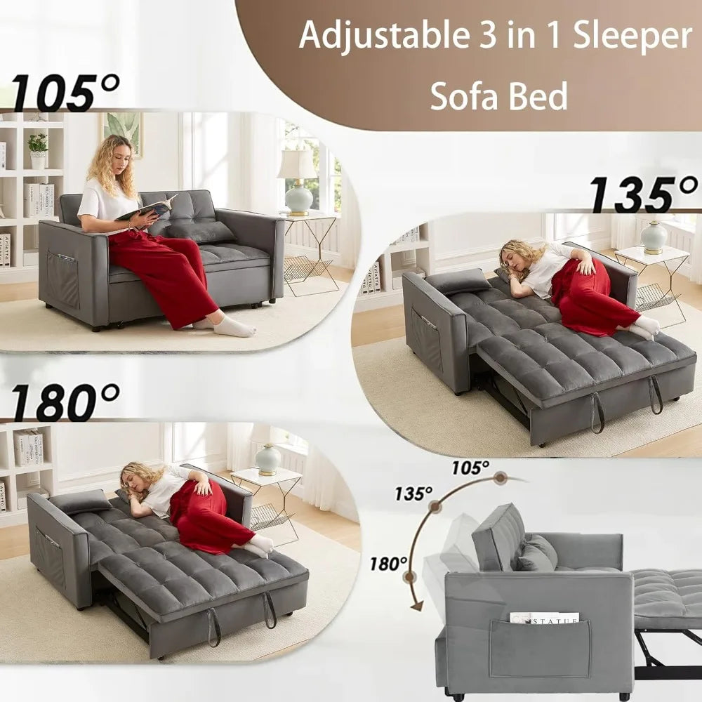 70" Velvet Sleeper Sofa Bed, Adjustable Back & Storage, Modern Black Futon for Small Spaces - Kimlud