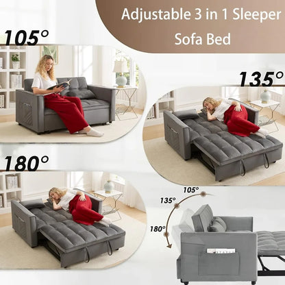 70" Velvet Sleeper Sofa Bed, Adjustable Back & Storage, Modern Black Futon for Small Spaces - Kimlud