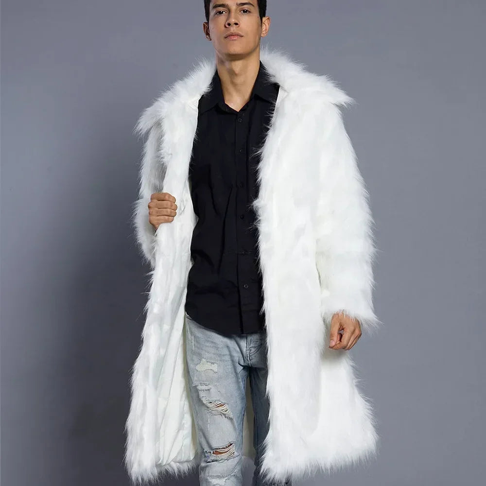 Men Faux Fox Fur Long Jacket Coat Winter Thick Fluffy Long Sleeve Warm Shaggy Luxury Faux Fur Long Jacket Bontjas Jackets Mens