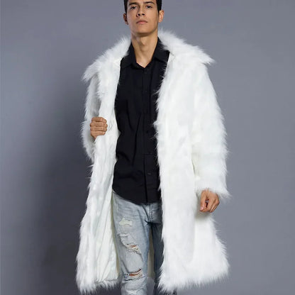 Men Faux Fox Fur Long Jacket Coat Winter Thick Fluffy Long Sleeve Warm Shaggy Luxury Faux Fur Long Jacket Bontjas Jackets Mens