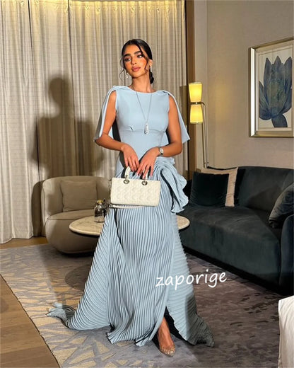 Customized Classic Jersey Pleat Straight Jewel Long Dresses Bespoke Occasion Homecoming Fashion Sizes Available