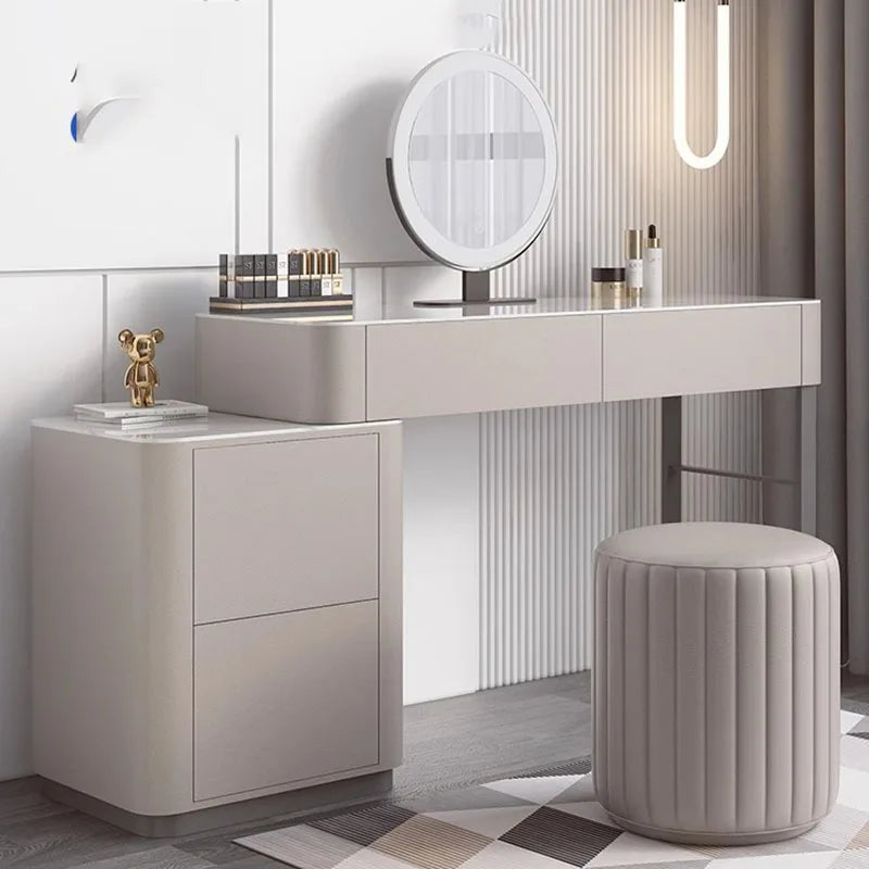 Luxury Led Light Dressing Table Mirror Grey Bedroom Girls Dressing Table Drawer European Makeup Comodas Con Cajones...