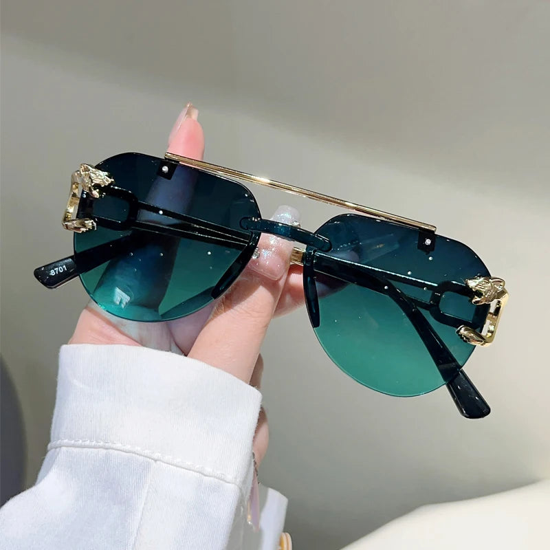 KAMMPT Rimless Pilot Sunglasses Men Fashion Vintage Gradient Casual Shades Women Trendy Brand Design Outdoor Decor Sun...