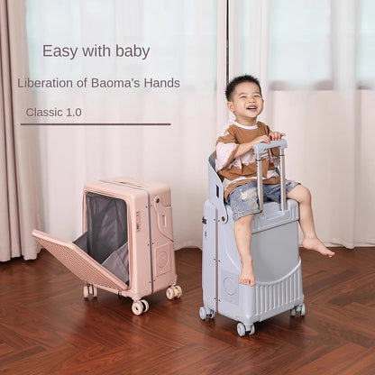 2025 New suitcase for children can Sit 20/22 inch Ride on Luggage Front Opening Sturdy Thickened Travel suitcase with Cup Holder - Kimlud