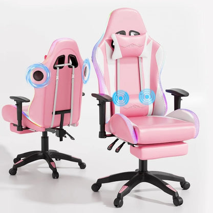Gaming Chair, Video Game Chair with Bluetooth Speakers and Led Lights, Office Chair with Massage and 3D Armrest High Back Compu