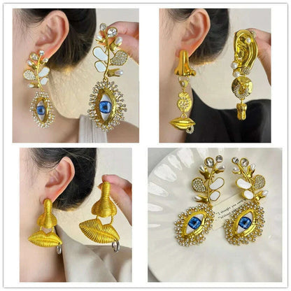 European and American retro court style leaf earrings, niche design, demon's eye, light luxury temperament, long earrings