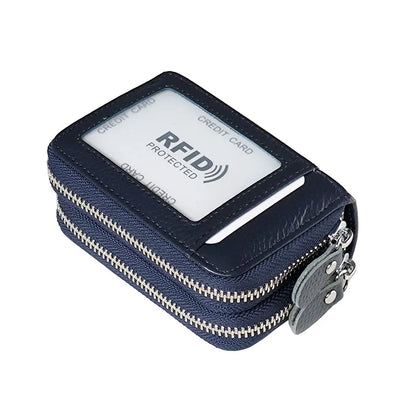 RFID Blocking Fashion Women Card Holder Genuine Leather Double Zipper Large Capacity Female Wallet Purse | Kimlud Mid...