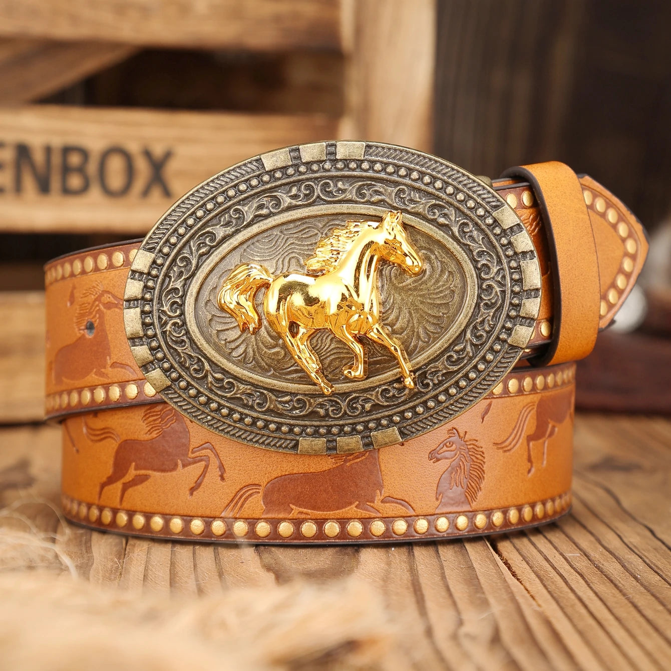 A Western-buckle PU belt suitable for both men and women, a unique and retro brown belt (with perforated nails included)