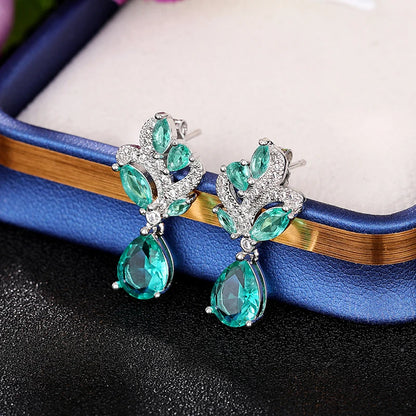 Huitan Gorgeous Green CZ Dangle Earrings for Women New Trendy Wedding Engagement Female Earrings Elegant Accessories...
